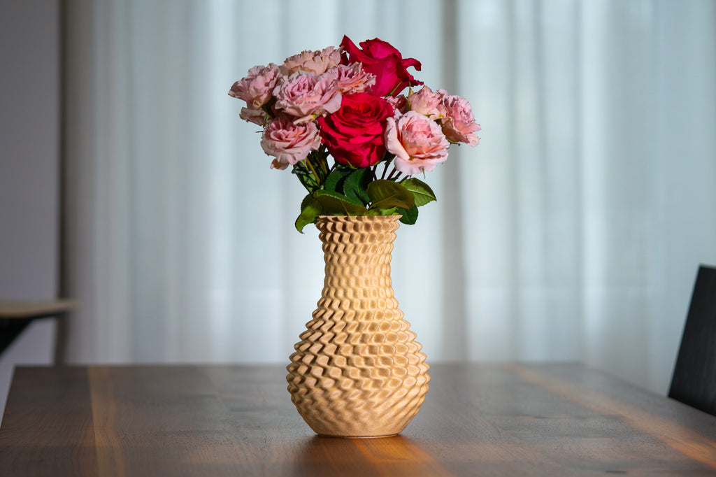 Wooden vase "Ananas" with integrated glass insert for fresh flowers