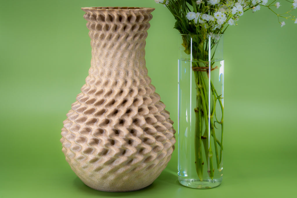 Wooden vase "Ananas" with integrated glass insert for fresh flowers