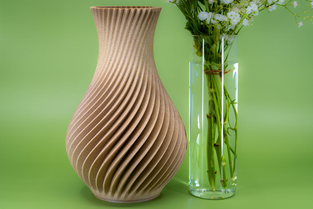 Wooden vase "Twisted" with integrated glass insert for fresh flowers