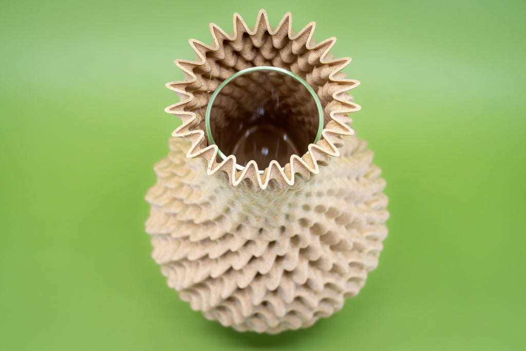 Wooden vase "Ananas" with integrated glass insert for fresh flowers