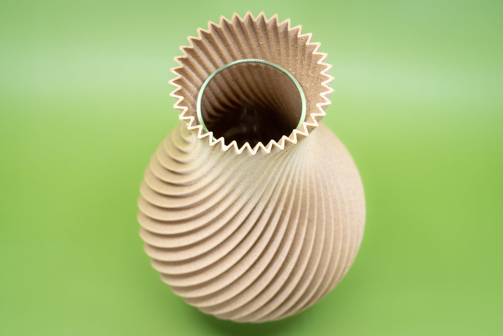 Wooden vase "Twisted" with integrated glass insert for fresh flowers