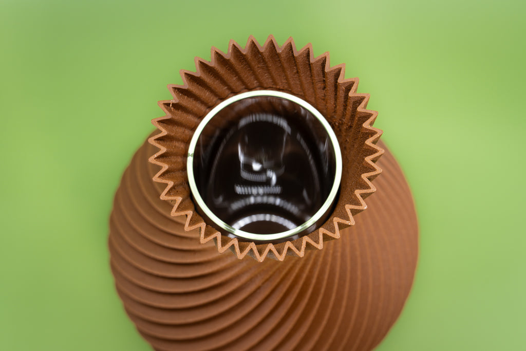 Wooden vase "Twisted" with integrated glass insert for fresh flowers