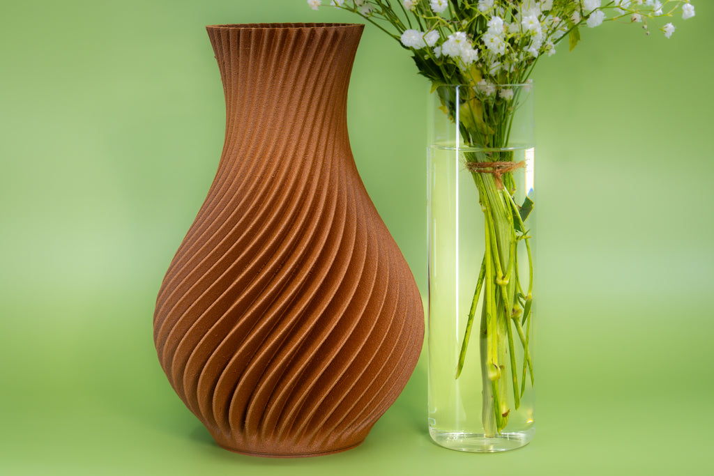 Wooden vase "Twisted" with integrated glass insert for fresh flowers