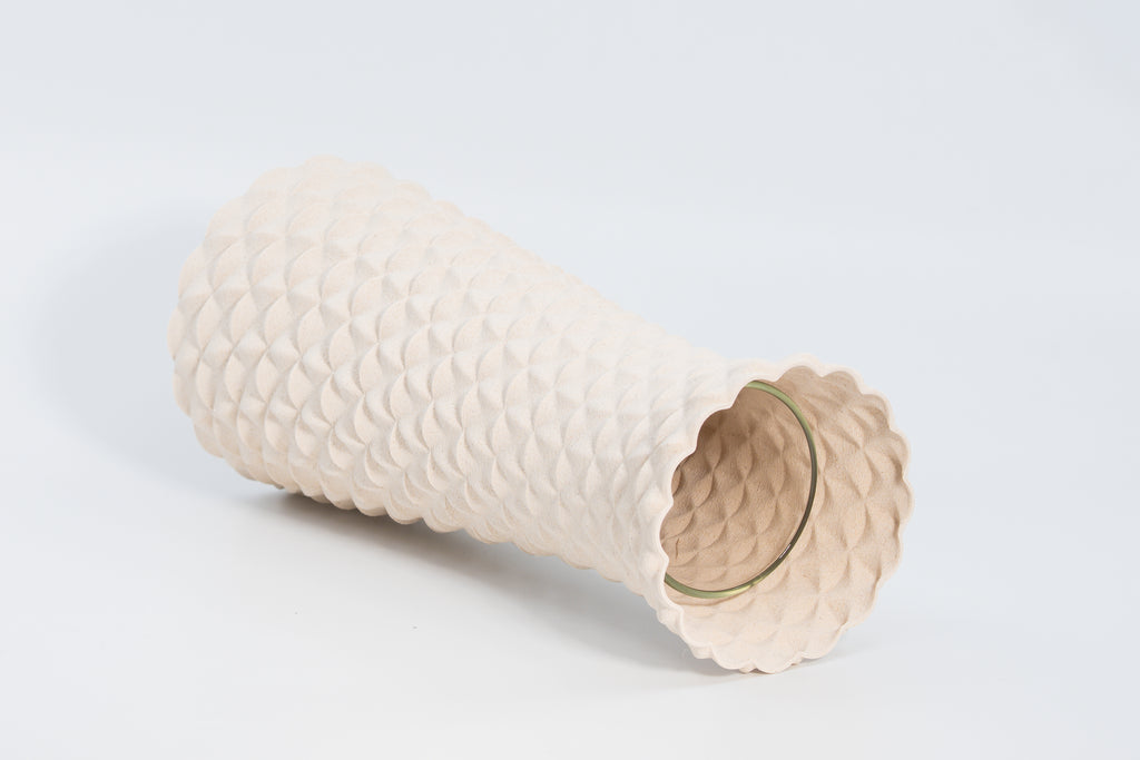 Wooden vase "Facet Flow" with integrated glass insert for fresh flowers