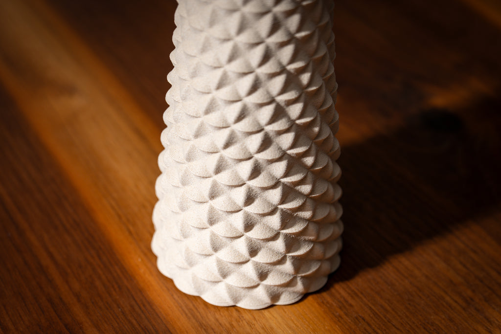 Wooden vase "Facet Flow" with integrated glass insert for fresh flowers