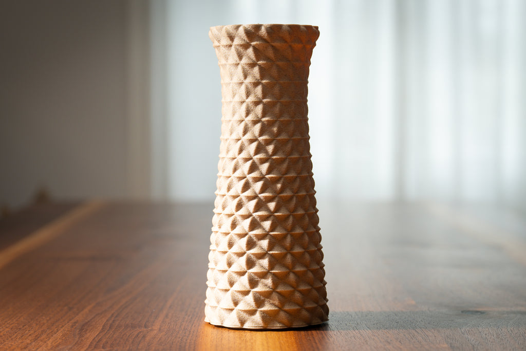 Wooden vase "Facet Flow" with integrated glass insert for fresh flowers
