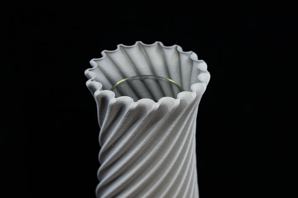 Wooden vase "Wind" with integrated glass insert for fresh flowers