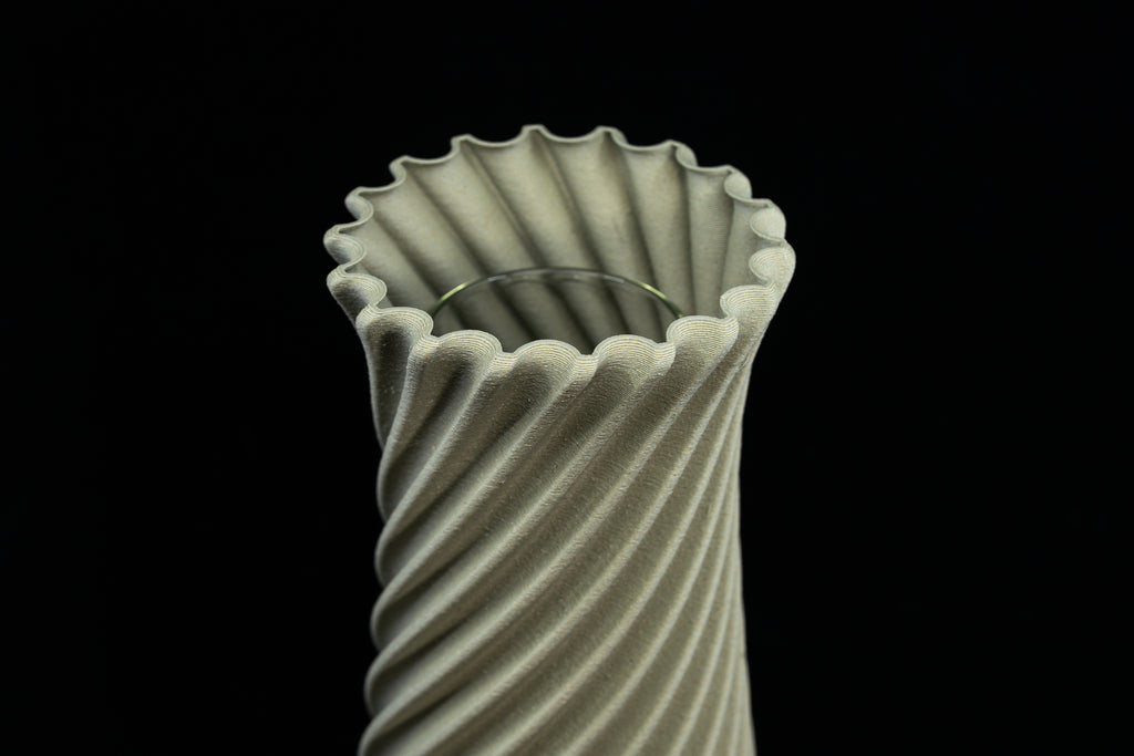 Wooden vase "Wind" with integrated glass insert for fresh flowers