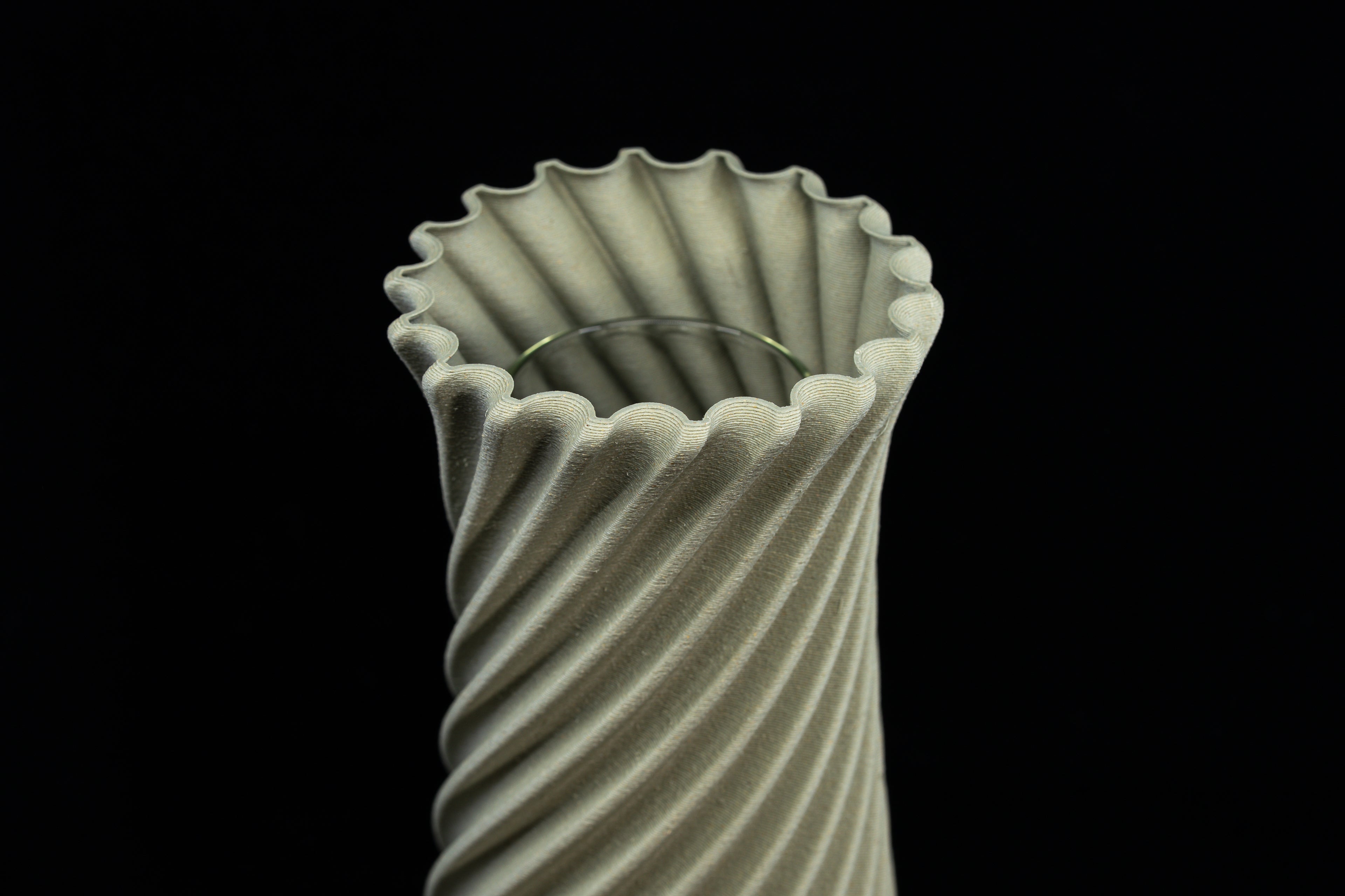 Wooden vase "Wind" with integrated glass insert for fresh flowers