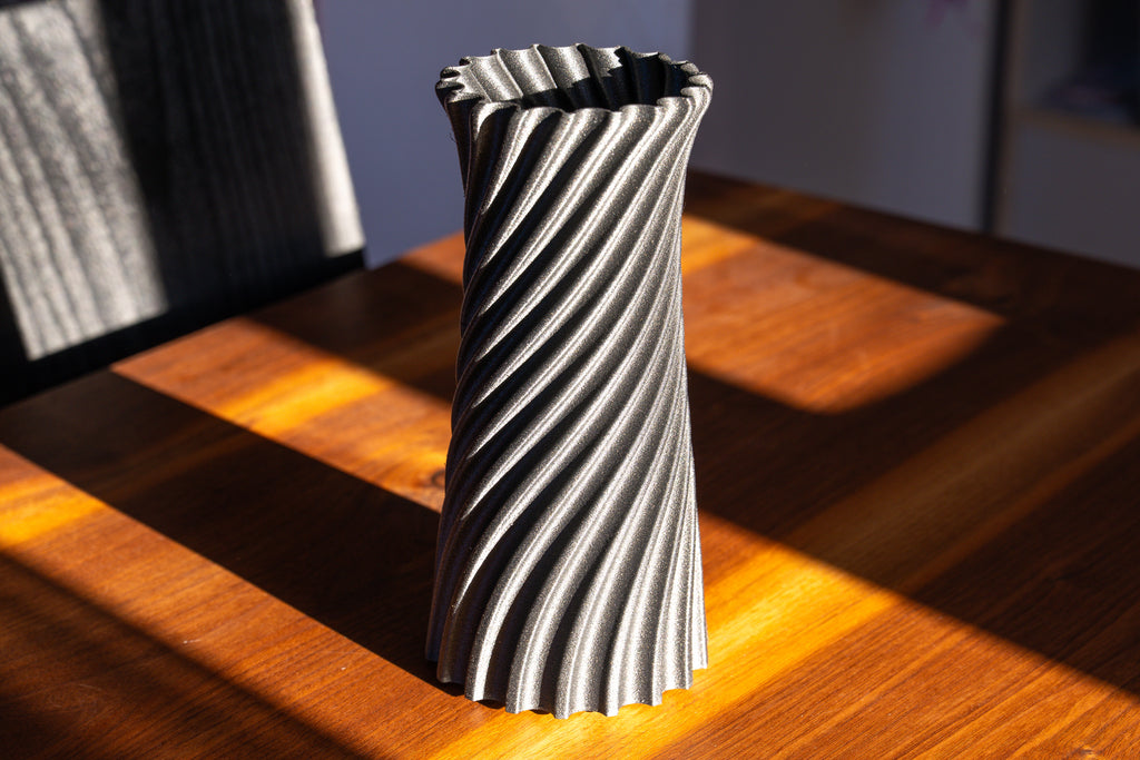 Wooden vase "Wind" with integrated glass insert for fresh flowers