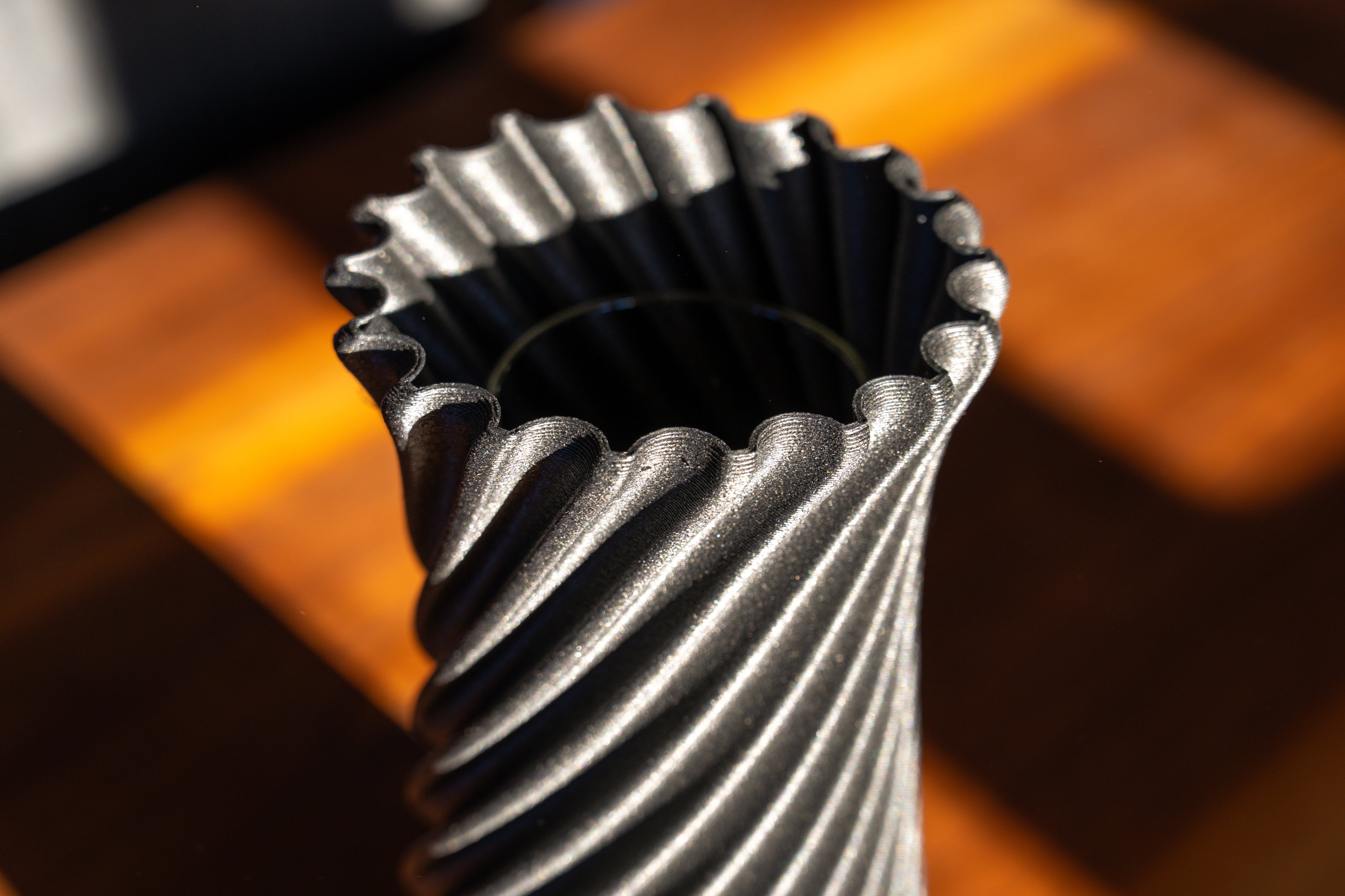 Wooden vase "Wind" with integrated glass insert for fresh flowers