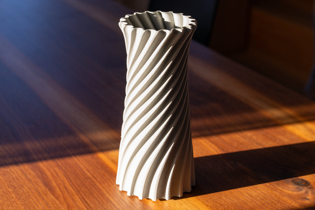 Wooden vase "Wind" with integrated glass insert for fresh flowers