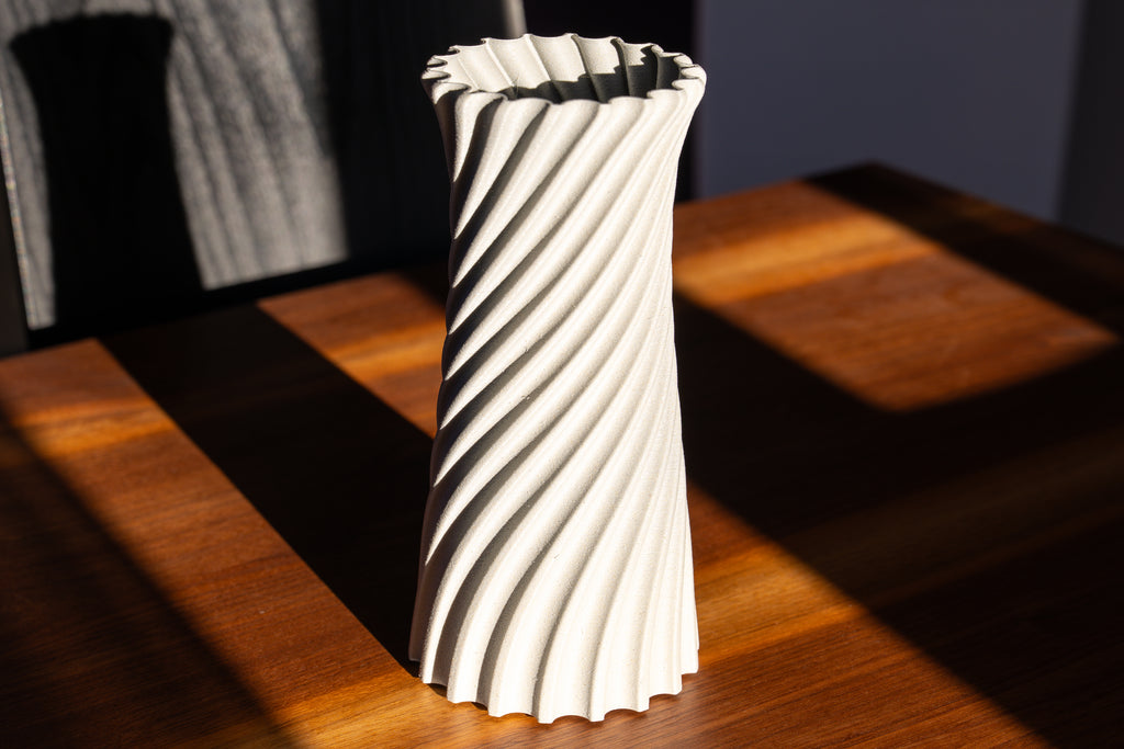 Wooden vase "Wind" with integrated glass insert for fresh flowers